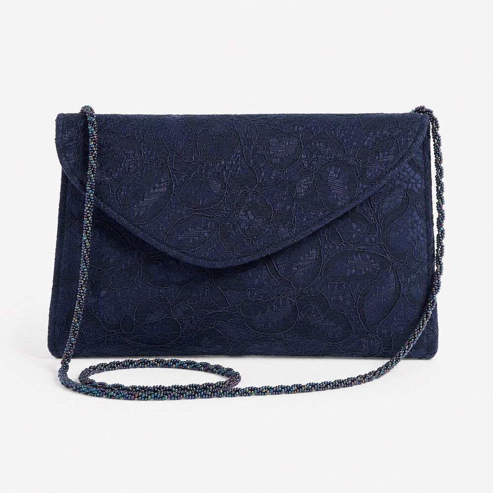 Adrianna Papell Seta Elegant Midnight Navy Lace Beaded Strap Evening Clutch NWT - Picture 2 of 11